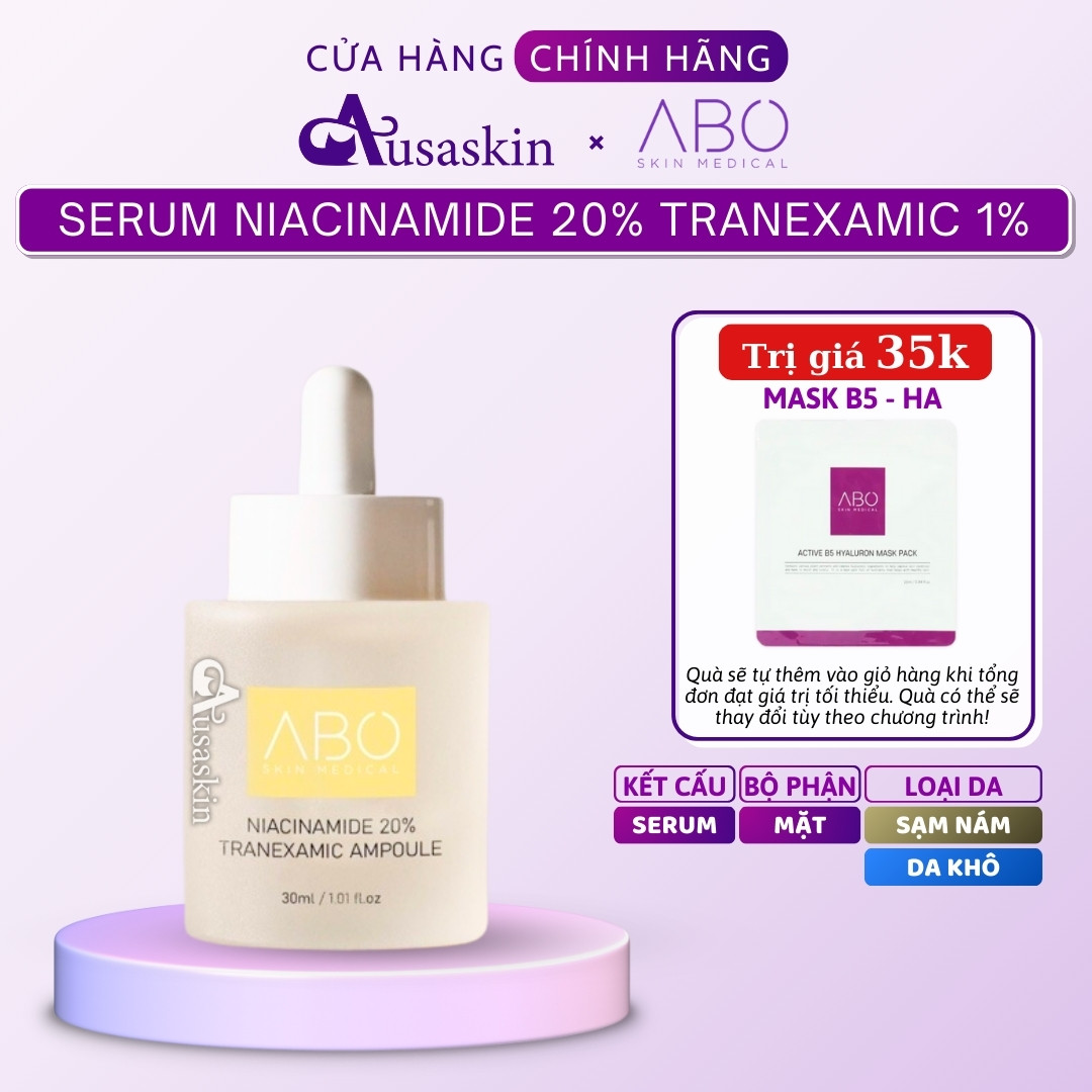 Tinh Chất Serum Trắng Da ABO 30ml Niacinamide 20% Tranexamic Acid 1% Mờ Nám Tàn Nhang, Sáng Da, Giảm Thâm Mụn Ampoule