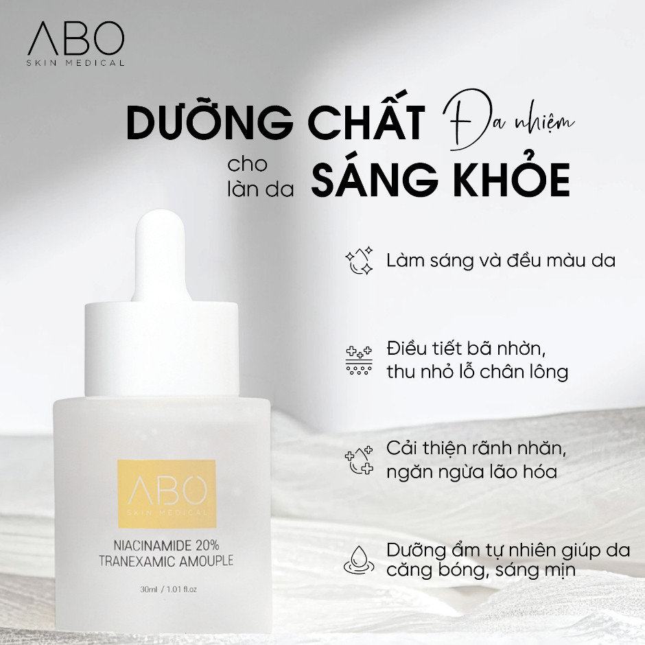 Tinh Chất Serum Trắng Da ABO 30ml Niacinamide 20% Tranexamic Acid Ampoule Mờ Nám Tàn Nhang, Sáng Da, Giảm Thâm Mụn - Ảnh 4