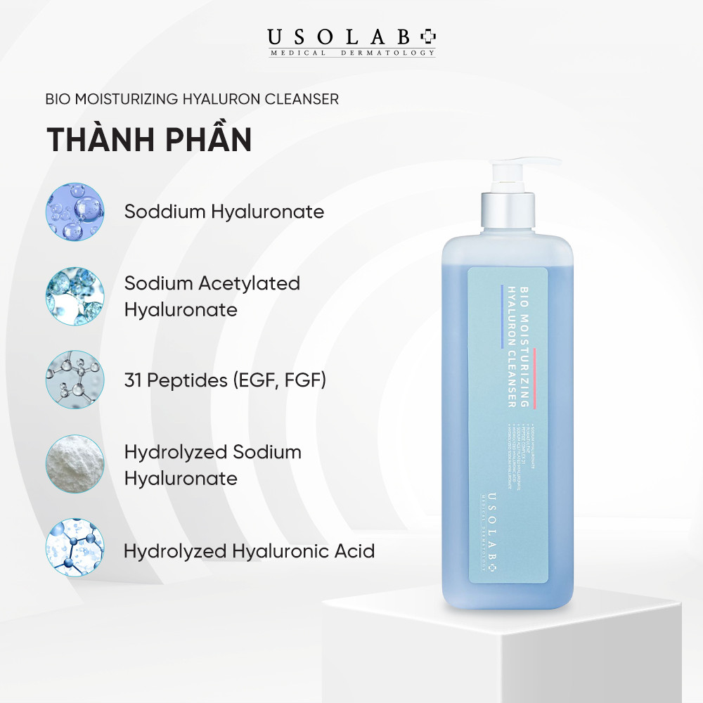 Sữa Rửa Mặt Cho Da Khô USOLAB 1000ml Bio Moisturizing Hyaluron Cleanser - Ảnh 3