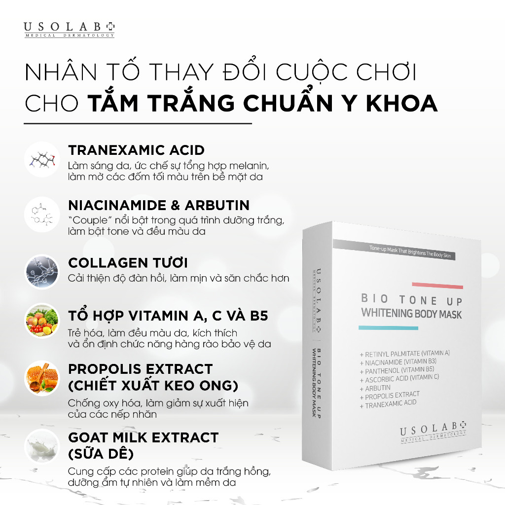 Kem Ủ Trắng Body USOLAB 5 Gói 100g Trắng Da, Bật Tone Bio Tone Up Whitening Body Mask - Ảnh 4