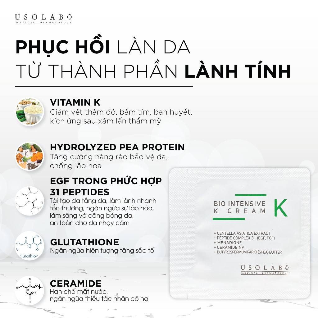 Sample Kem K USOLAB 1.2ml Làm Dịu, Phục Hồi Da Sau Xâm Lấn Tổn Thương - Ảnh 5