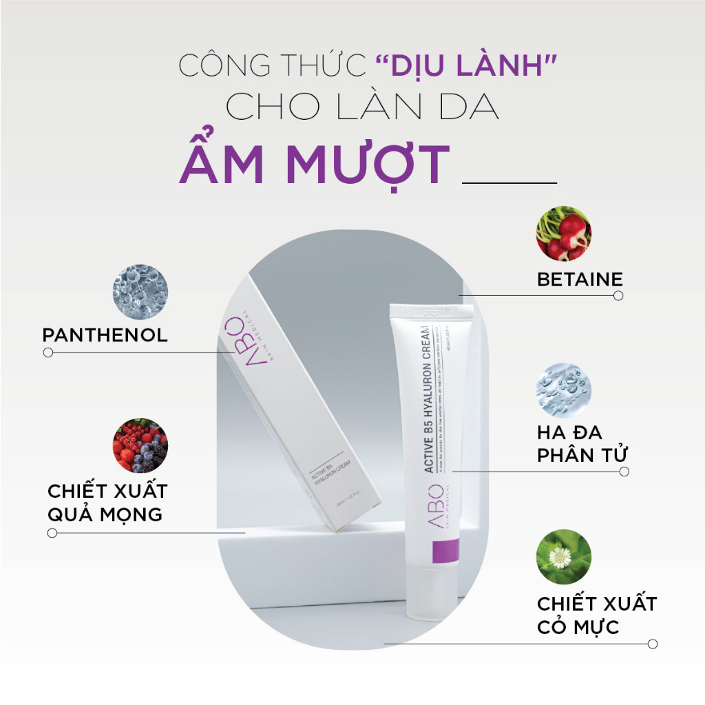 Kem Dưỡng Ẩm B5 HA ABO 40ml Cấp Ẩm, Phục Hồi Và Làm Dịu Da - Vitamin B5 Và Hyaluronic Acid - Active B5 Hyaluron Cream - Ảnh 2