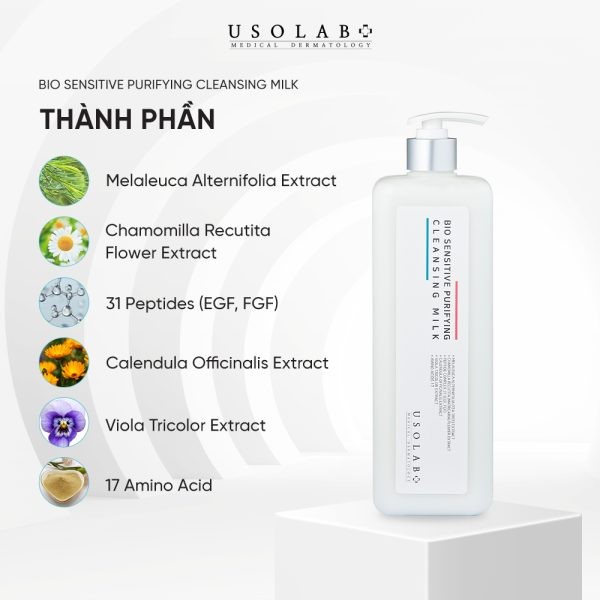 Sữa Tẩy Trang Cho Da Dầu Mụn USOLAB 1000ml Salon Care Bio Sensitive Purifying Cleansing Milk - Ảnh 3