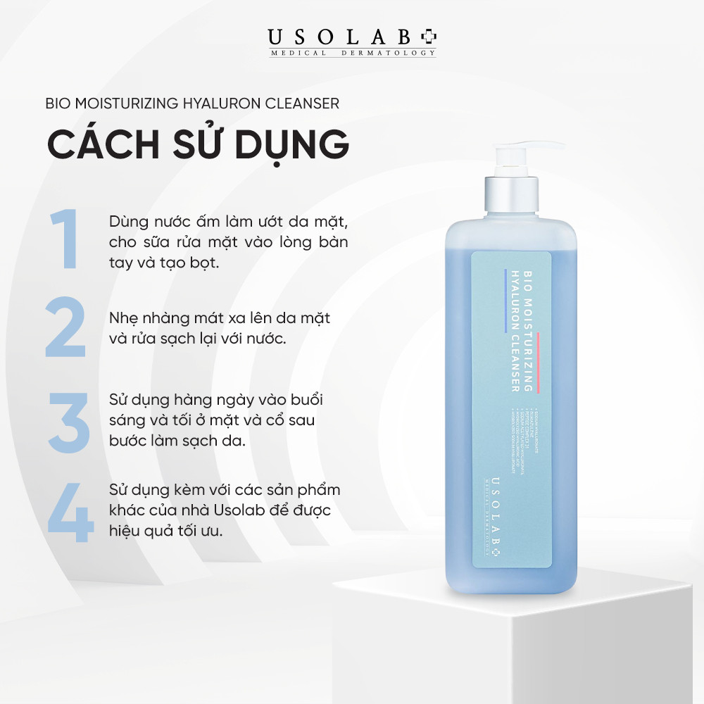 Sữa Rửa Mặt Cho Da Khô USOLAB 1000ml Bio Moisturizing Hyaluron Cleanser - Ảnh 4