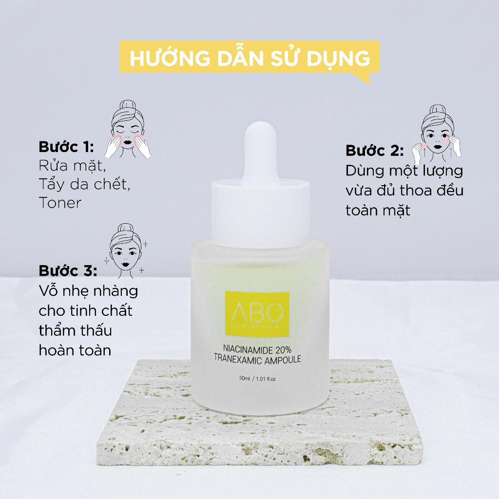 Tinh Chất Serum Trắng Da ABO 30ml Niacinamide 20% Tranexamic Acid Ampoule Mờ Nám Tàn Nhang, Sáng Da, Giảm Thâm Mụn - Ảnh 3
